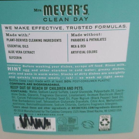 NEW Mrs. Meyer's Clean Day Basil Scented Dish Soap Refill 48 Fl.Oz. 1.5 Quart - Picture 3 of 9